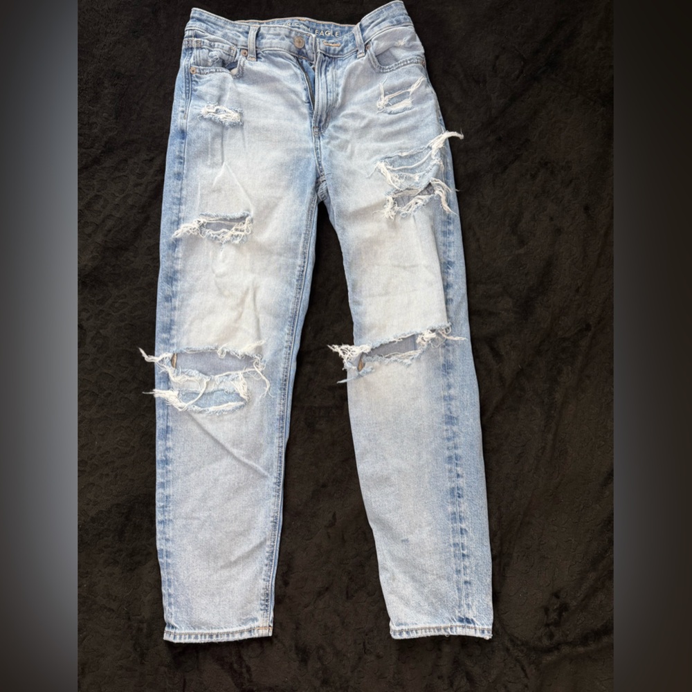 American Eagle Outfitters Light Blue Distressed Straight Leg Jeans